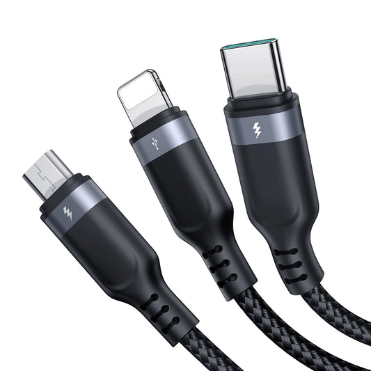 USB-A - Lightning / microUSB / USB-C Charging Cable Joyroom S-A18 3in1, 18W, 0.3m, Black 