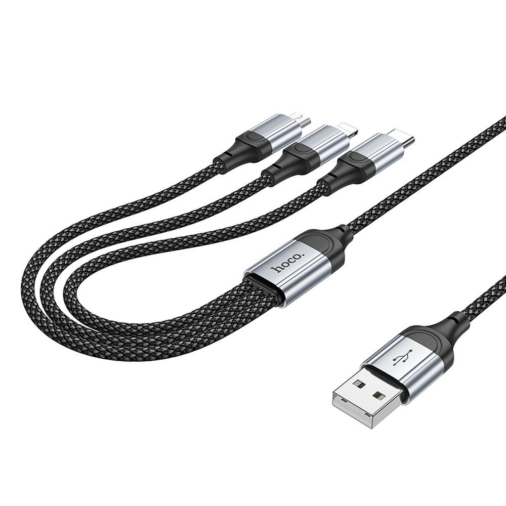 Charging Cable USB-A - Lightning / microUSB / USB-C HOCO X102 3in1, 18W, 1m, Black 