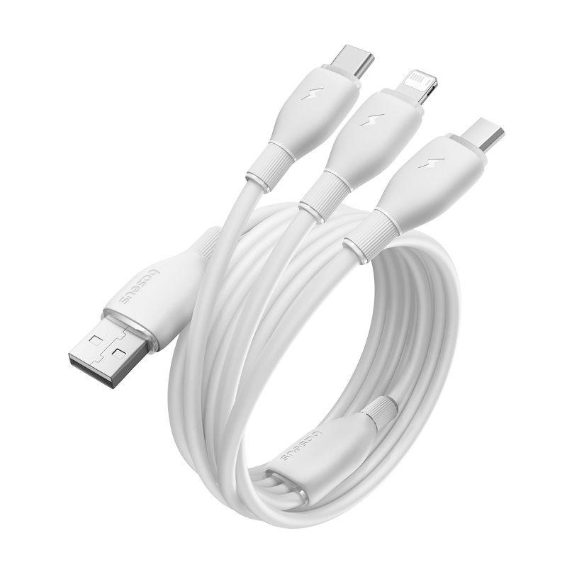 USB-A kabl za punjenje - Lightning / microUSB / USB-C Baseus Ultra Fast 3in1, 18W, 1.3m, Bela P10376303211-00