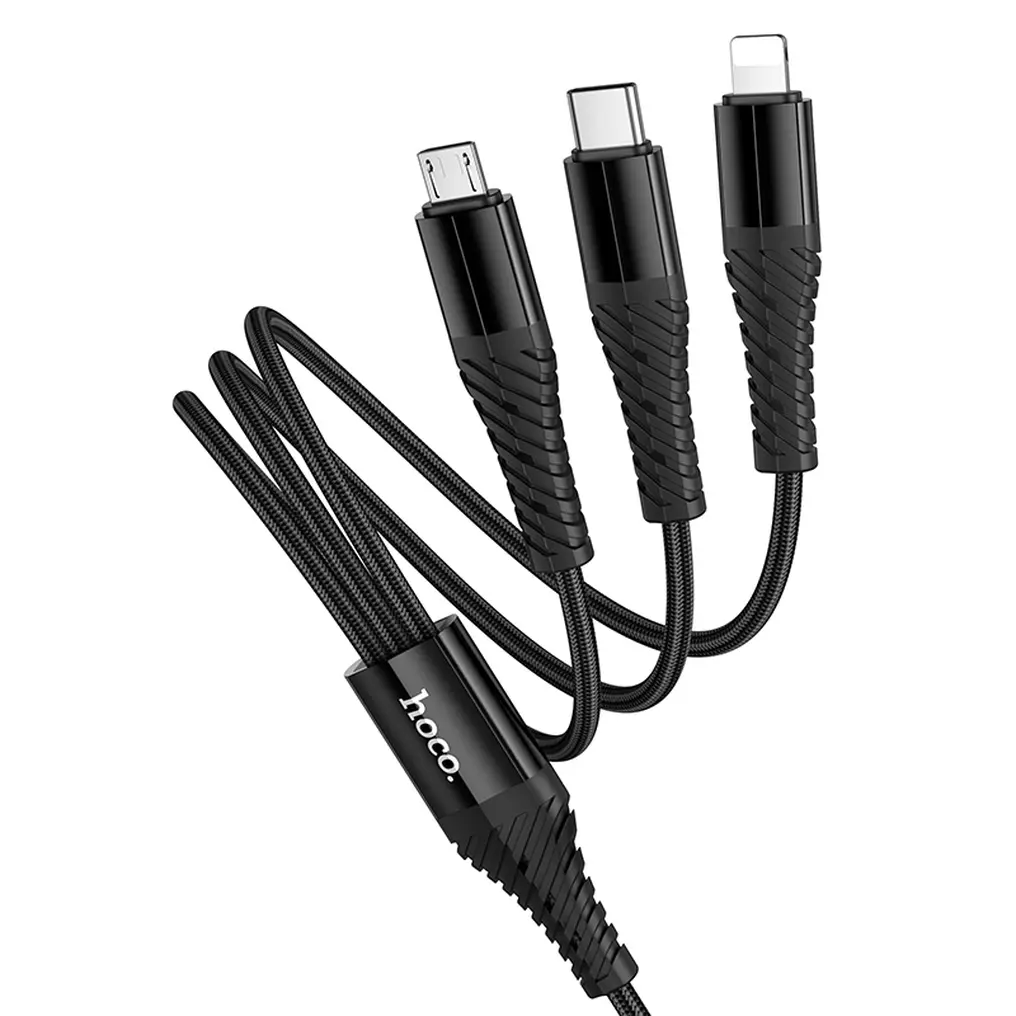 Kabl za punjenje USB-A / USB-C - Lightning / microUSB / USB-C HOCO X123 3u1, 18W, 1m, Crni