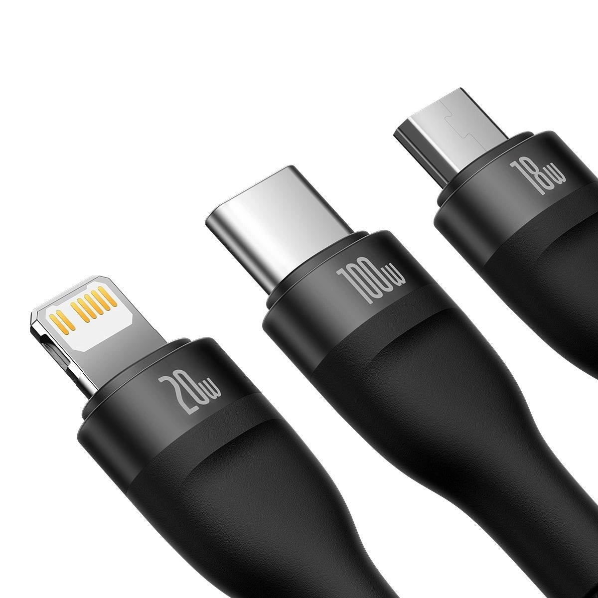 Charging Cable USB-A / USB-C - Lightning / microUSB / USB-C Baseus Flash Series II 3in1 , 100W, 1.2m, Black CASS03010101
