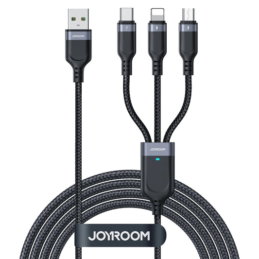 USB-A - Lightning / microUSB / USB-C Charging Cable Joyroom S-A18 3in1, 18W, 0.3m, Black 