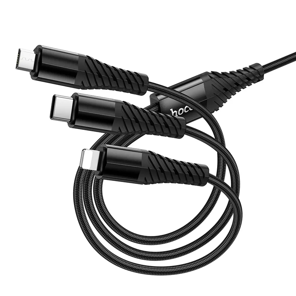 Kabl za punjenje USB-A / USB-C - Lightning / microUSB / USB-C HOCO X123 3u1, 18W, 1m, Crni