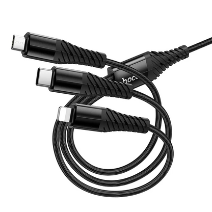 Kabl za punjenje USB-A / USB-C - Lightning / microUSB / USB-C HOCO X123 3u1, 18W, 1m, Crni