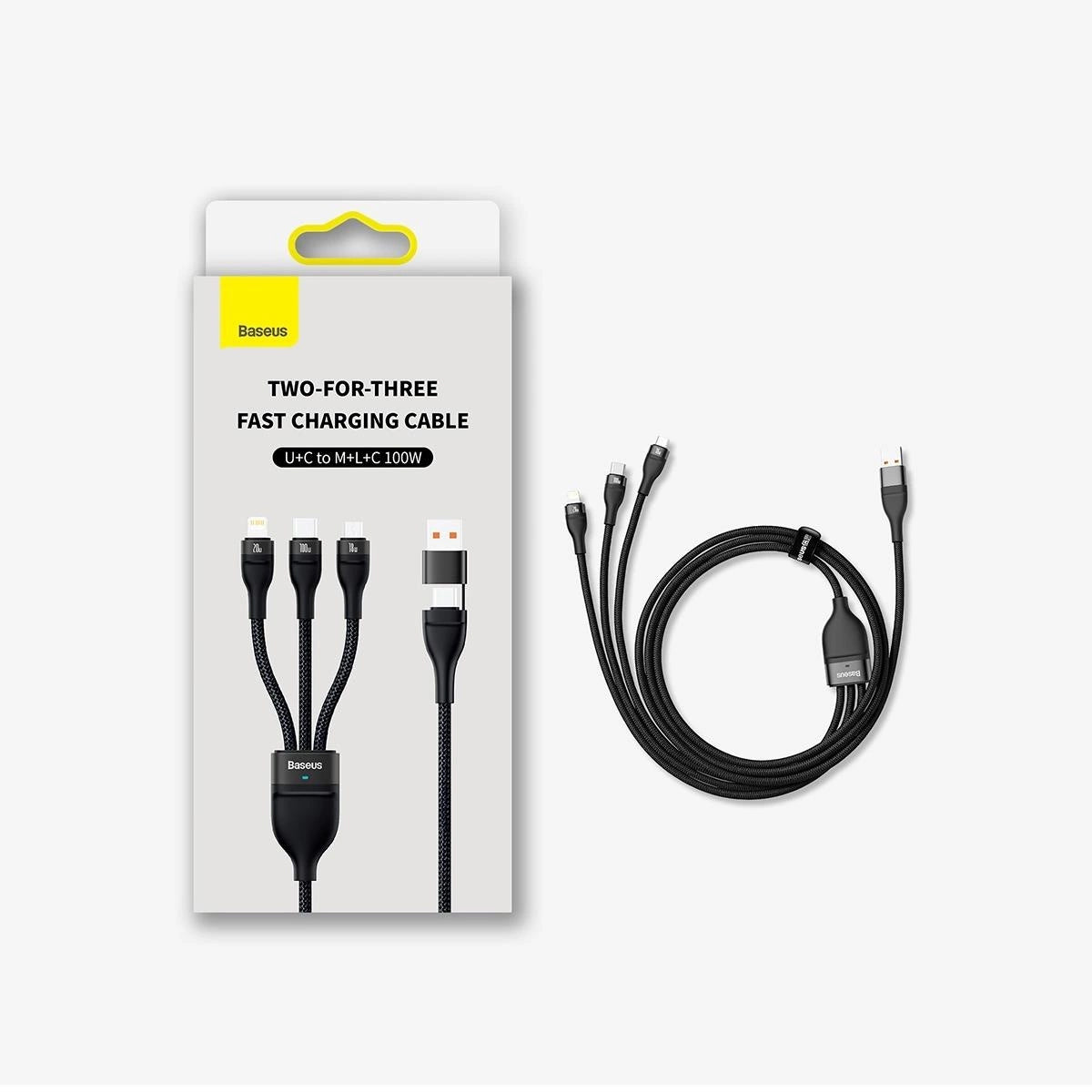 Charging Cable USB-A / USB-C - Lightning / microUSB / USB-C Baseus Flash Series II 3in1 , 100W, 1.2m, Black CASS03010101