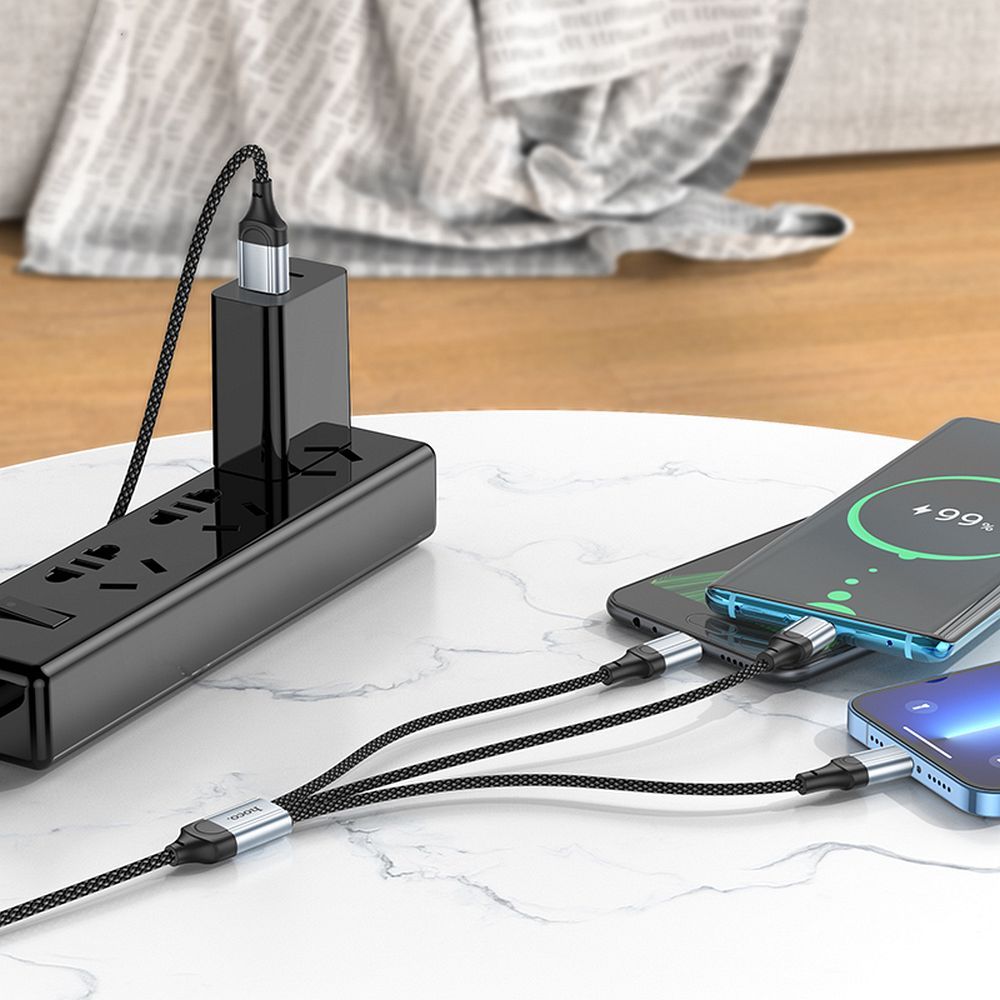 Charging Cable USB-A - Lightning / microUSB / USB-C HOCO X102 3in1, 18W, 1m, Black 