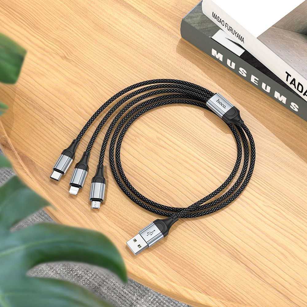 Charging Cable USB-A - Lightning / microUSB / USB-C HOCO X102 3in1, 18W, 1m, Black 