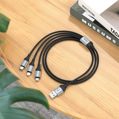 Charging Cable USB-A - Lightning / microUSB / USB-C HOCO X102 3in1, 18W, 1m, Black 