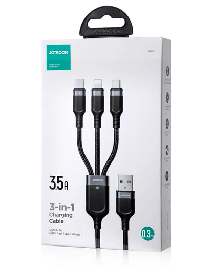 Kabl za punjenje USB-A - Lightning / microUSB / USB-C Joyroom S-A18 3u1, 20W, 0.3m, Crni