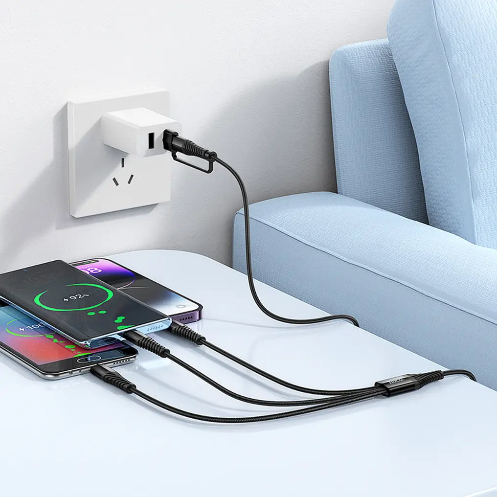 Kabl za punjenje USB-A / USB-C - Lightning / microUSB / USB-C HOCO X123 3u1, 18W, 1m, Crni