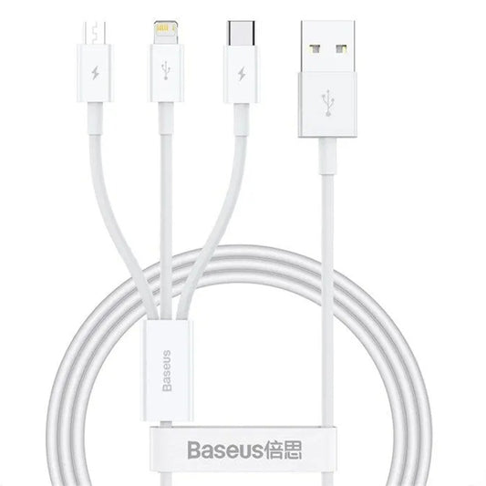 Kabl za punjenje USB-A - Lightning / microUSB / USB-C Baseus 3u1, 100W, 1.5m, Beli P10377705213-00
