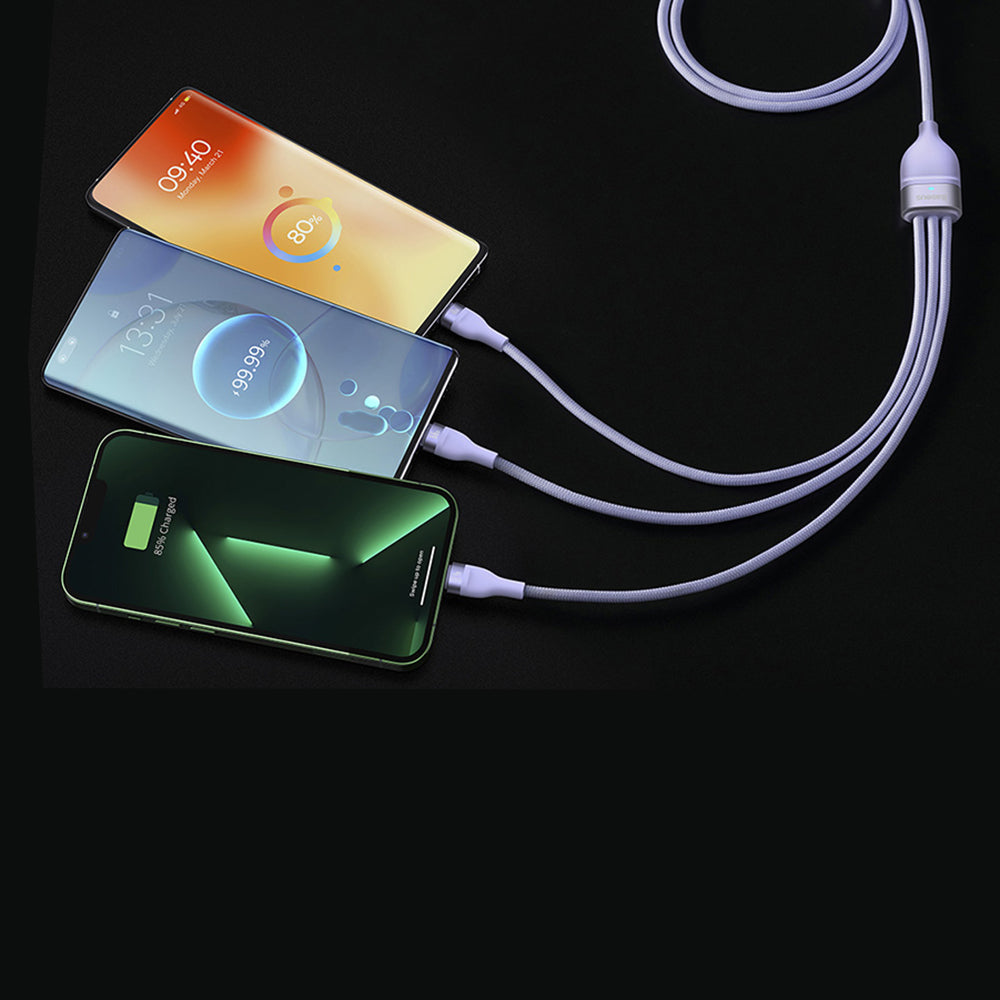 Kabl za punjenje USB-A - Lightning / microUSB / USB-C Baseus Flash Series II 3in1, 66W, 1.2m, Ljubičasti CASS040005