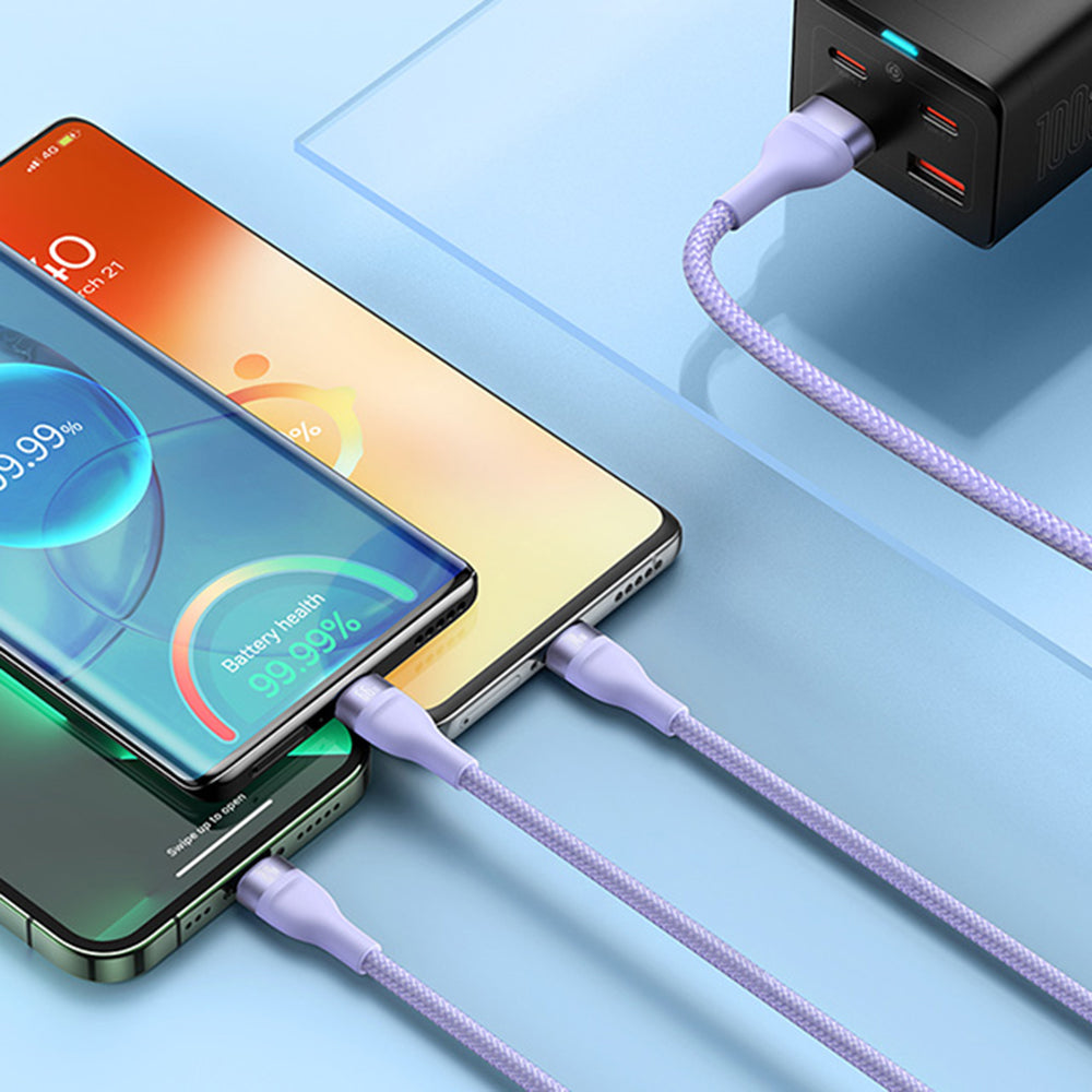 Kabl za punjenje USB-A - Lightning / microUSB / USB-C Baseus Flash Series II 3in1, 66W, 1.2m, Ljubičasti CASS040005