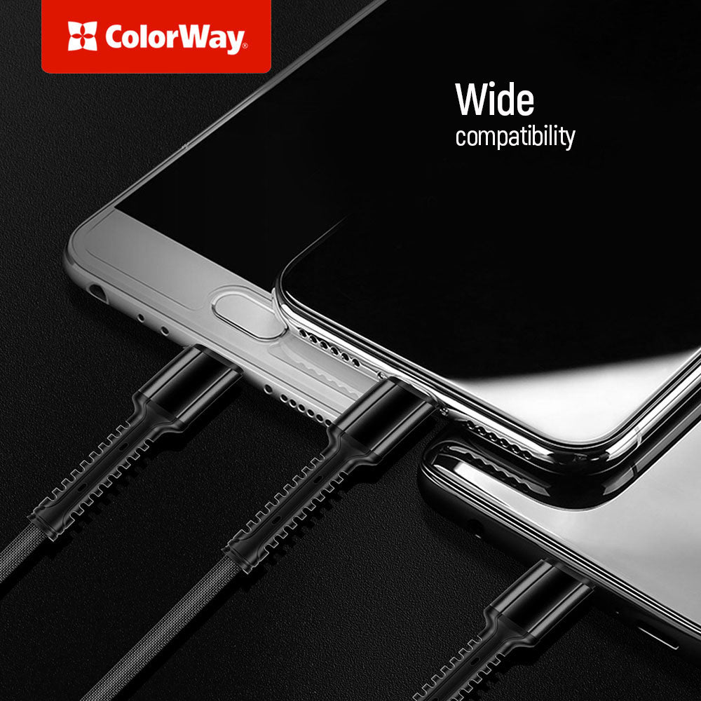 Kabl za punjenje USB-A - Lightning / microUSB / USB-C ColorWay CW-CBU3003, 20W, 1.2m, Sivi