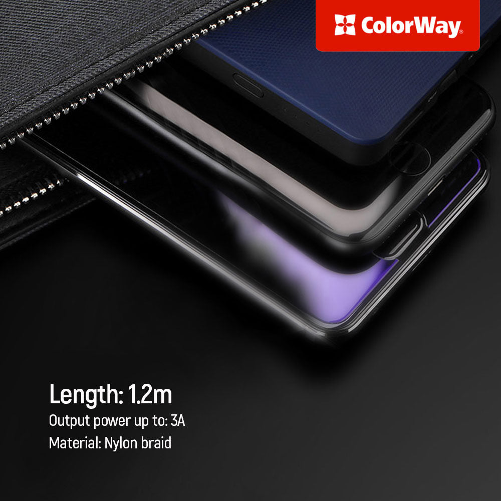 Kabl za punjenje USB-A - Lightning / microUSB / USB-C ColorWay CW-CBU3003, 20W, 1.2m, Sivi