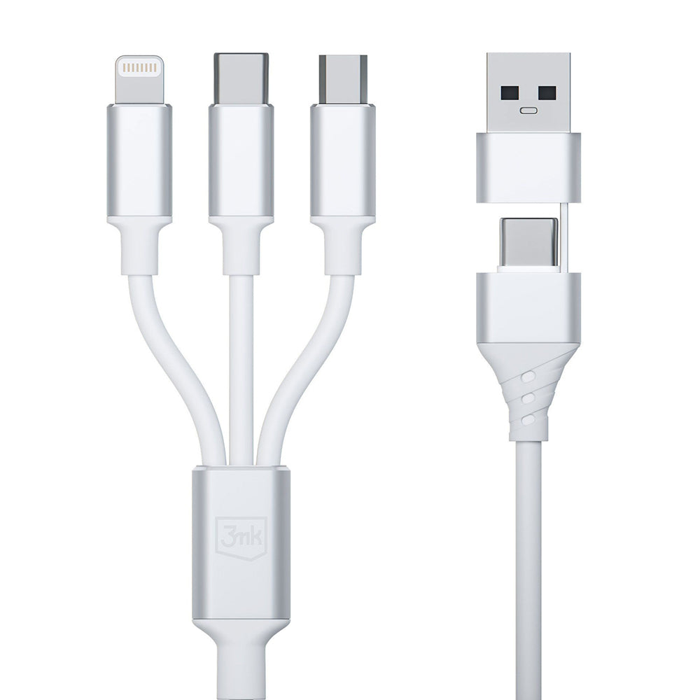Kabl za punjenje USB-A / USB-C - Lightning / microUSB / USB-C 3MK Hyper 3in1, 12W, 1.5m, Bela