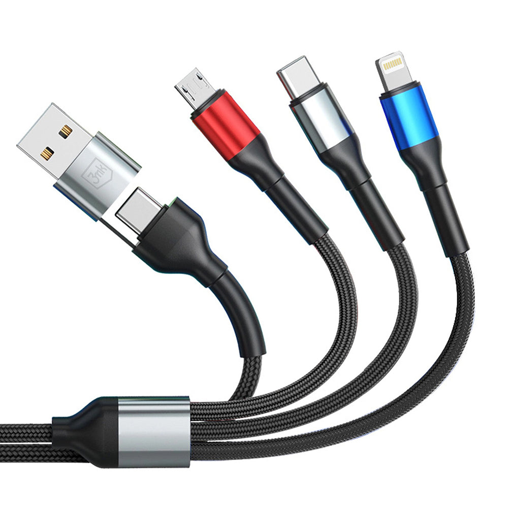 Kabl za punjenje USB-A / USB-C - Lightning / microUSB / USB-C 3MK Hyper N, 18W, 1.2m, Crni