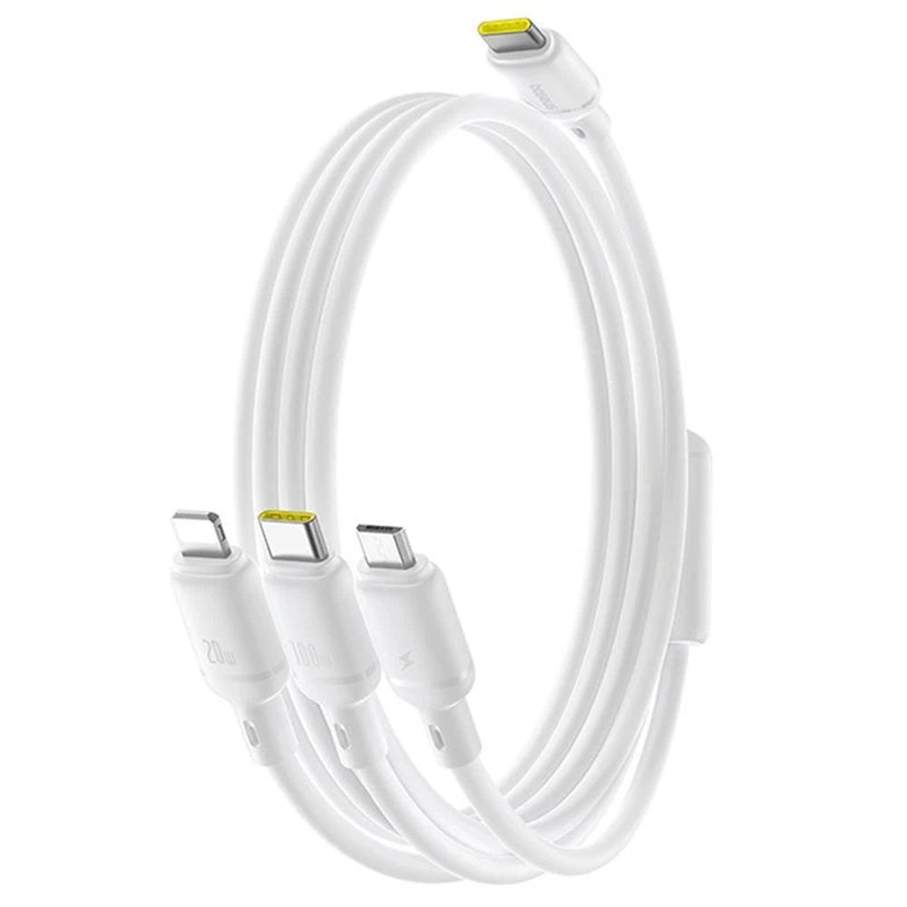 Kabl za punjenje USB-C - Lightning / microUSB / USB-C Baseus Silky 3in1, 100W, 1.5m, Beli P10377706213-00