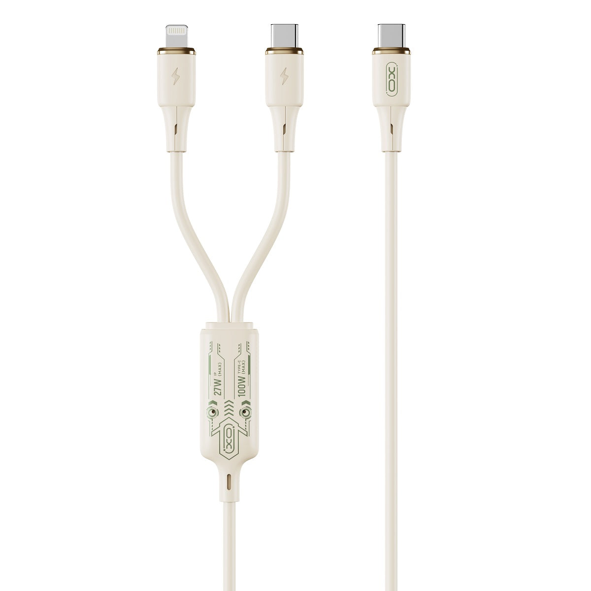 Kabl za punjenje USB-C - Lightning / USB-C XO Design NB-Q262 2u1, 100W, 1.2m, Bež