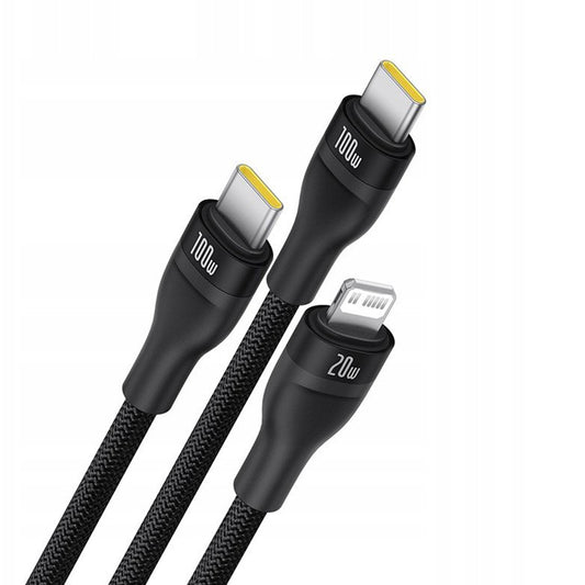 Kabl za punjenje USB-C - Lightning / 2 x USB-C Baseus Flash Series III 3in1, 100W, 1.5m, Crni P10377502111-00