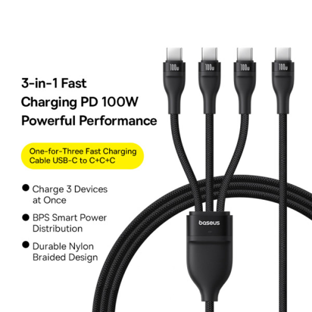 Kabl za punjenje USB-C - 3 x USB-C Baseus Flash Series III 3in1, 100W, 1.5m, Crni P10377503111-00