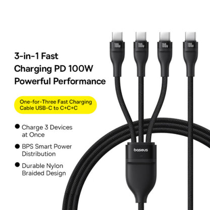 Kabl za punjenje USB-C - 3 x USB-C Baseus Flash Series III 3in1, 100W, 1.5m, Crni P10377503111-00