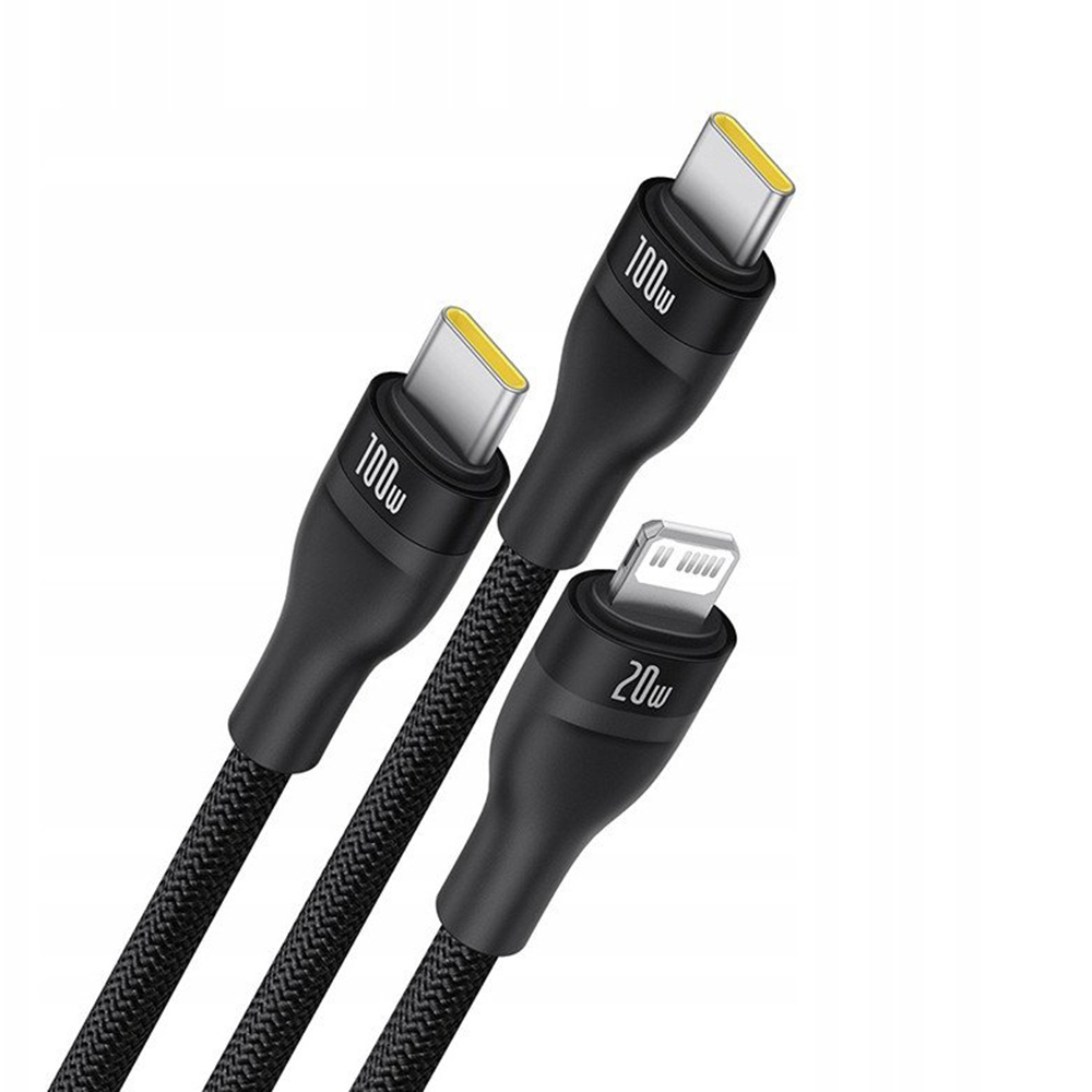 USB-C - Lightning kabl za punjenje / 2 x USB-C Baseus Flash Series III 3in1, 100W, 1.5m, Crni, Refabrikovan P10377502111-00