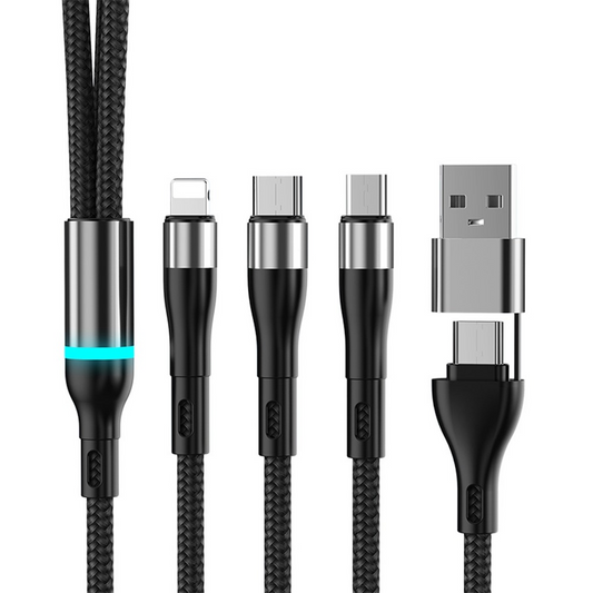 Kabl za punjenje USB-C / USB-A - Lightning / microUSB / USB-C OEM B6, 100W, 1.2m, Crna