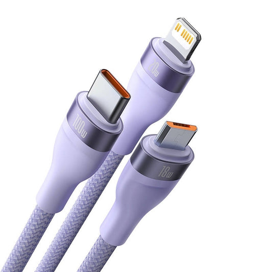 Kabl za punjenje USB-C - Lightning / microUSB / USB-C Baseus Flash Series II 3in1, 100W, 1.5m, Ljubičasti CASS030205