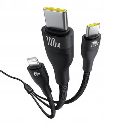 Kabl za punjenje USB-C - Lightning / 2 x USB-C Baseus Flash Series III 3in1, 100W, 1.5m, Crni P10377502111-00
