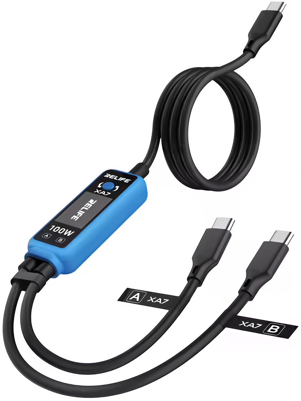 USB-C kabl za punjenje - 2 x USB-C Relife XA7 Display, 100W, 1.33m, Crna
