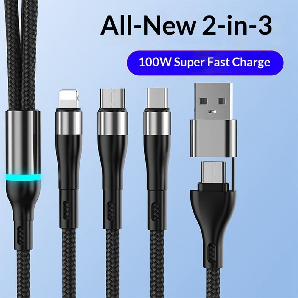 Kabl za punjenje USB-C / USB-A - Lightning / microUSB / USB-C OEM B6, 100W, 1.2m, Crna