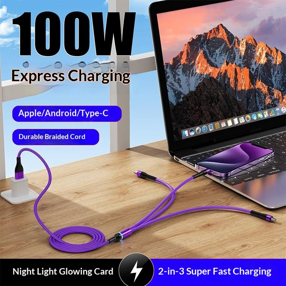 Kabl za punjenje USB-C / USB-A - Lightning / microUSB / USB-C OEM B6, 100W, 1.2m, Crna