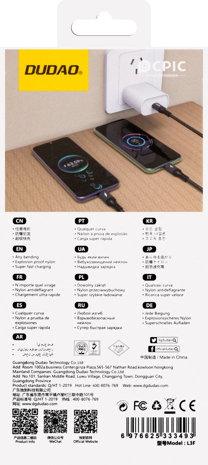 USB-C Charging Cable - USB-C / USB-C Dudao L3F 2in1, 100W, 1.2m, Black