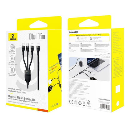 Kabl za punjenje USB-C - Lightning / 2 x USB-C Baseus Flash Series III 3in1, 100W, 1.5m, Crni P10377502111-00