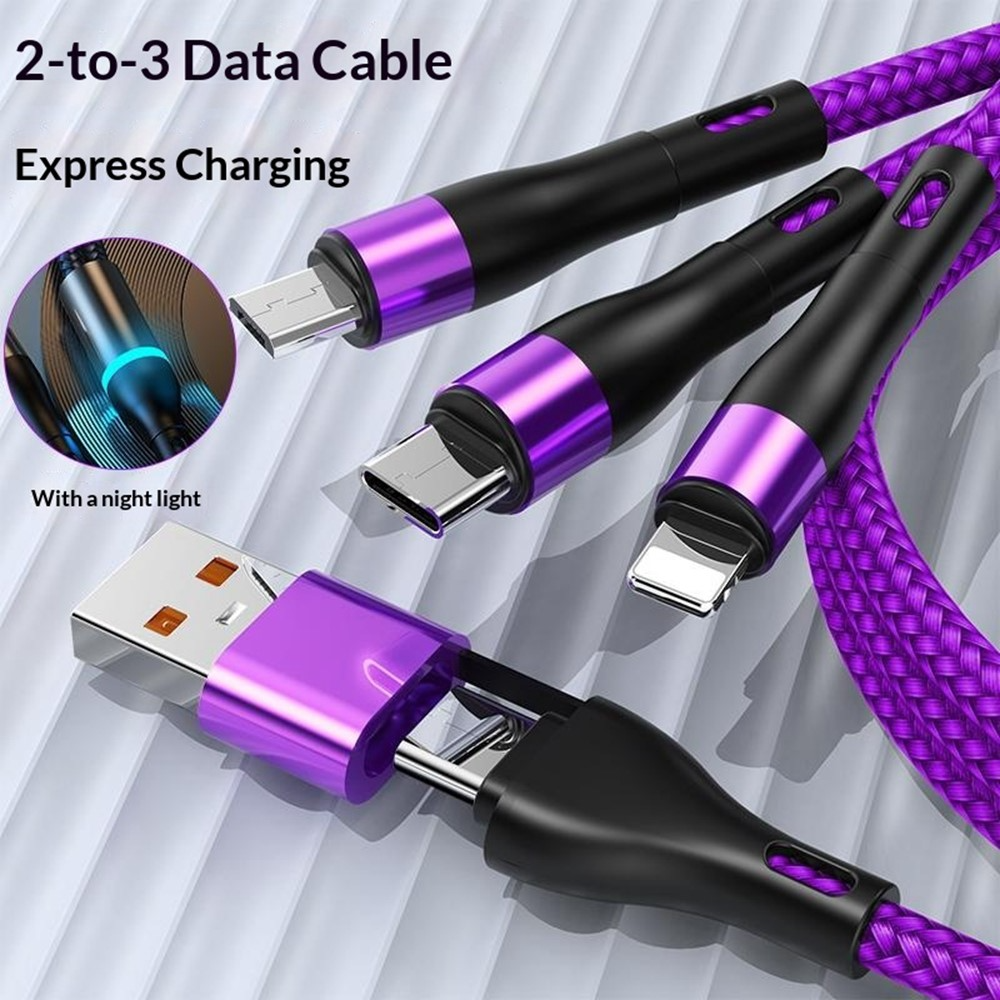Kabl za punjenje USB-C / USB-A - Lightning / microUSB / USB-C OEM B6, 100W, 1.2m, Crna