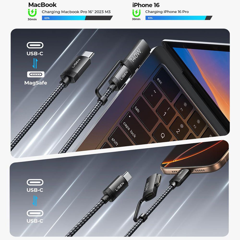 USB-C - USB-C / MagSafe 3 Lisen kabl za punjenje, 140W, 2m, Siva YL0124070021
