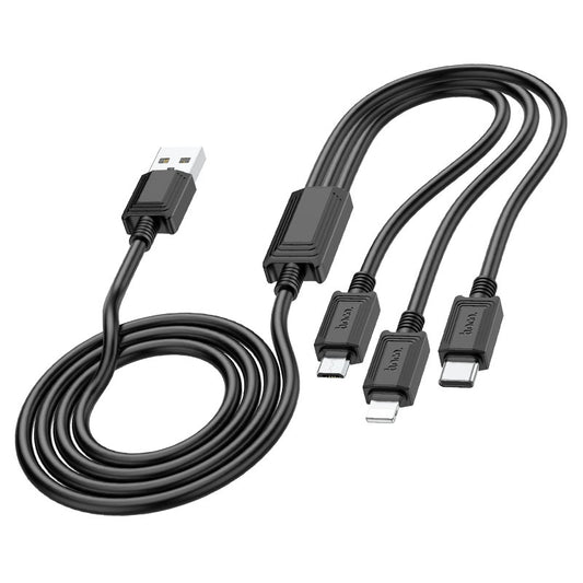 Kabl za punjenje USB-A - Lightning / microUSB / USB-C HOCO X74 3in1, 18W, 1m, Crni