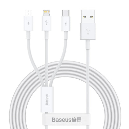Charging Cable USB-A - Lightning / microUSB / USB-C Baseus Superior 3in1 Series, 20W, 1.2m, White CAMLTYS-02 