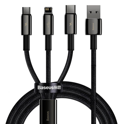 Charging Cable USB-A - Lightning / microUSB / USB-C Baseus Tungsten Gold 3in1, 18W, 1.5m, Black CAMLTWJ-01 