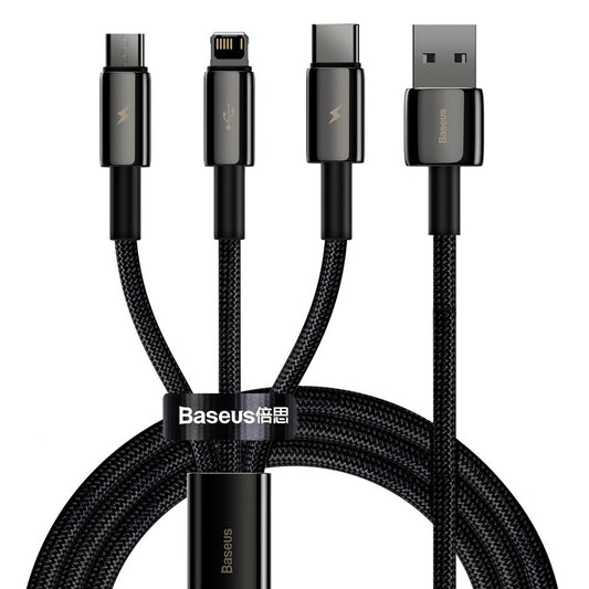 Charging Cable USB-A - Lightning / microUSB / USB-C Baseus Tungsten Gold 3in1, 18W, 1.5m, Black CAMLTWJ-01 