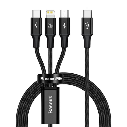 USB-C - Lightning / microUSB / USB-C Baseus Rapid 3in1 Charging Cable, 20W, 1.5m, Black CAMLT-SC01 CAMLT-SC01 