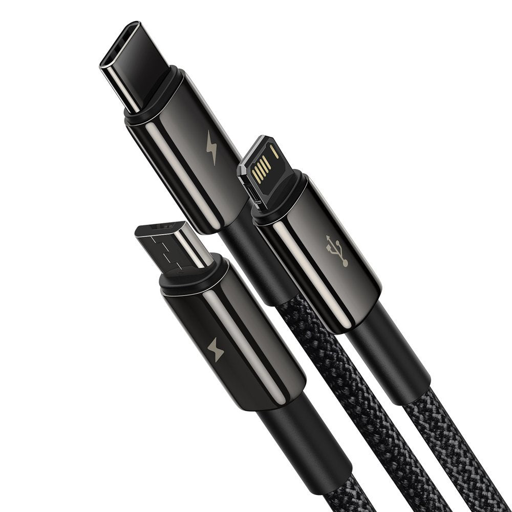 Charging Cable USB-A - Lightning / microUSB / USB-C Baseus Tungsten Gold 3in1, 18W, 1.5m, Black CAMLTWJ-01 