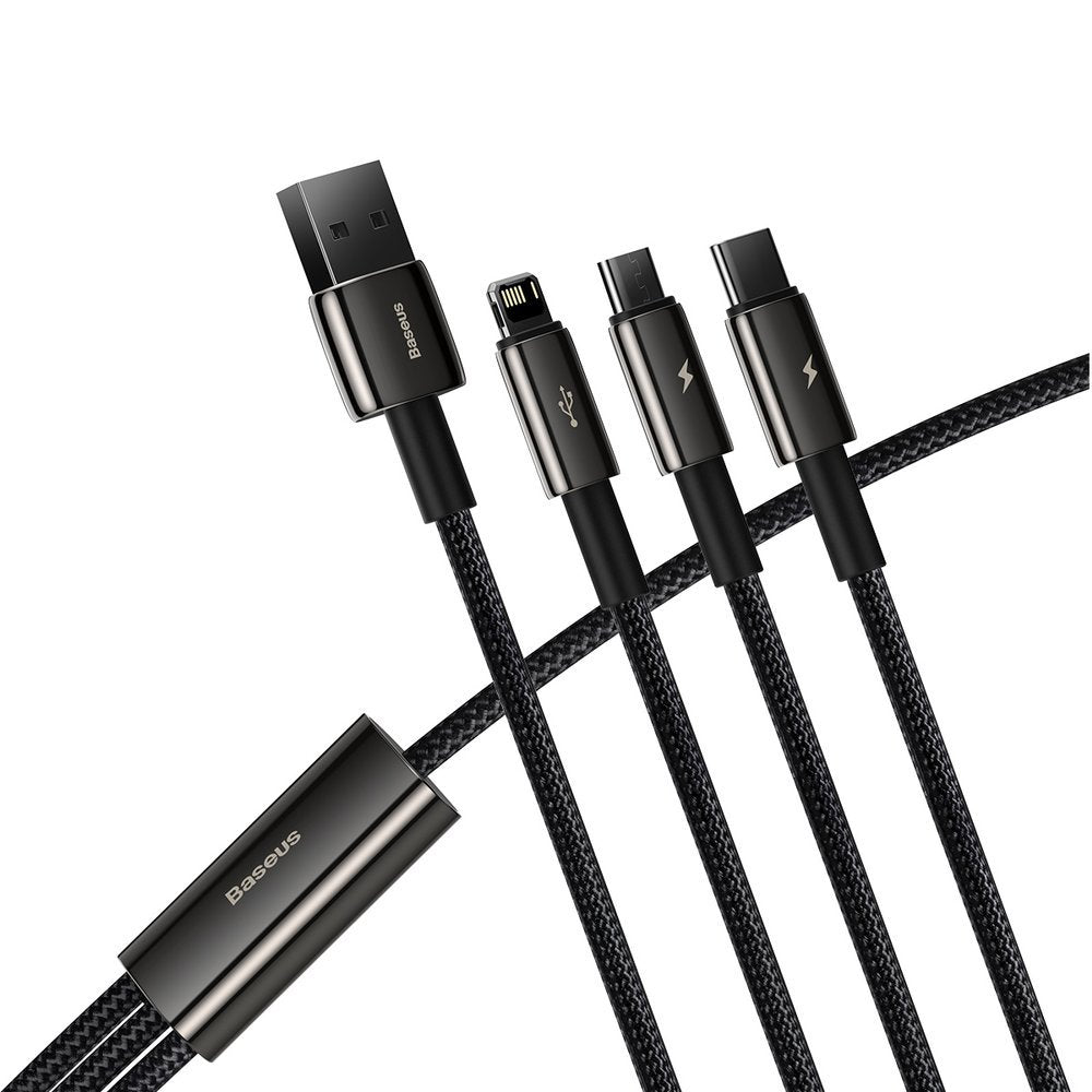 Charging Cable USB-A - Lightning / microUSB / USB-C Baseus Tungsten Gold 3in1, 18W, 1.5m, Black CAMLTWJ-01 