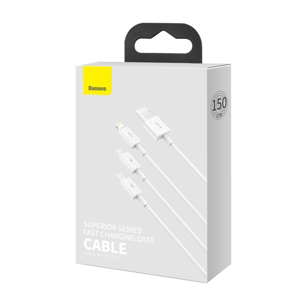Charging Cable USB-A - Lightning / microUSB / USB-C Baseus Superior 3in1 Series, 20W, 1.2m, White CAMLTYS-02 