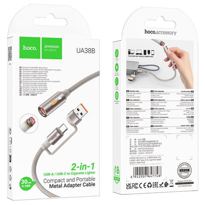 Upaljač HOCO UA38B, USB-C / USB-A, 0.3m, Zlatni