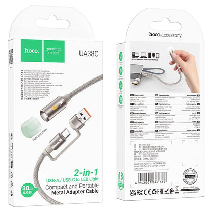 Kabl Led HOCO UA38C, USB-C / USB-A, 0.3m, Zlatni