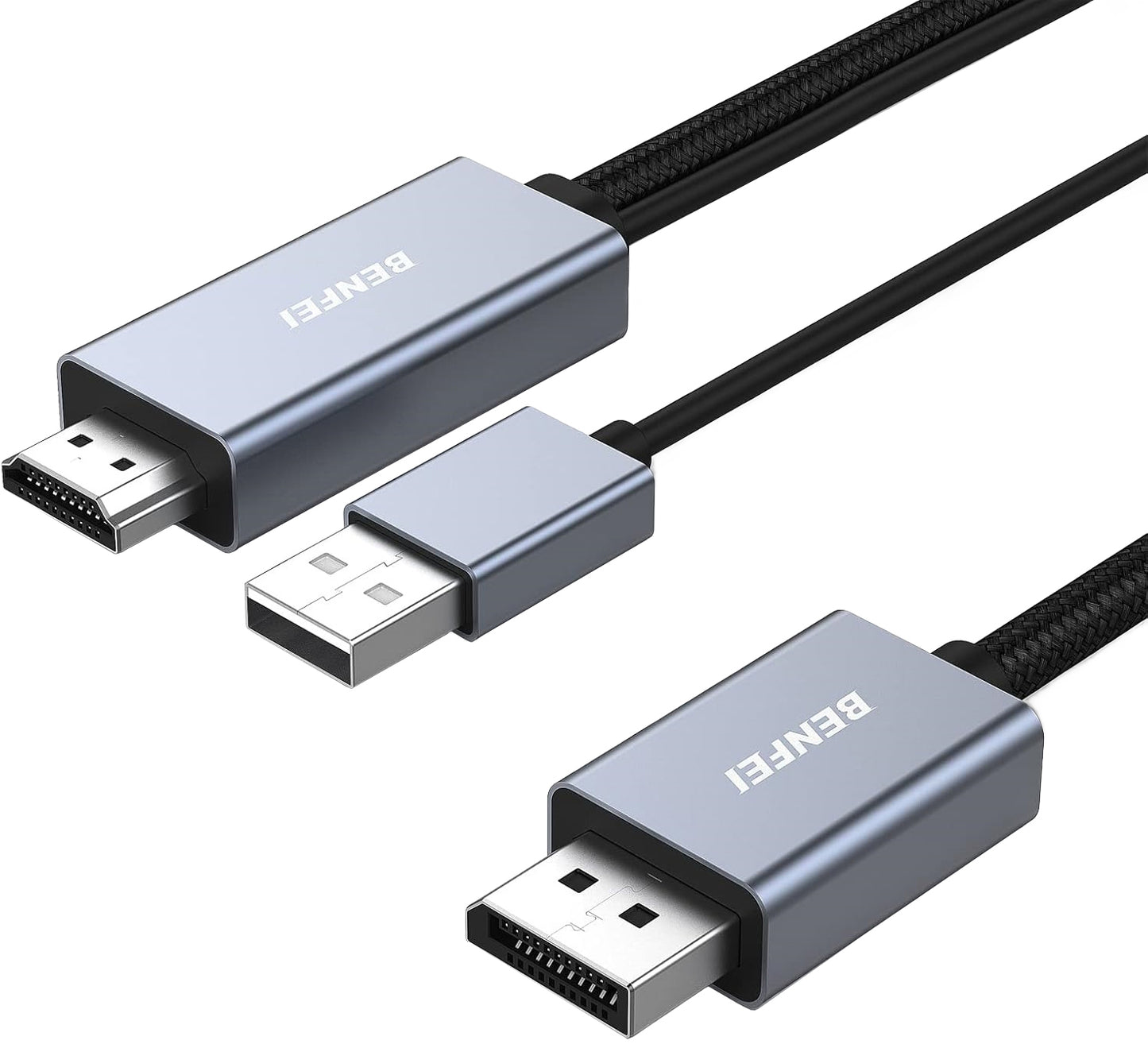 Benfei Video Kabl, HDMI / USB-A - DisplayPort, 4K, 1.8m, Siva