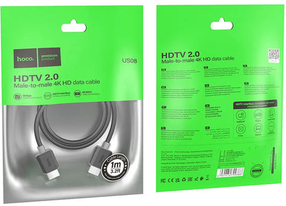Video kabl HOCO US08, HDMI - HDMI, 4K, 1m, Crni