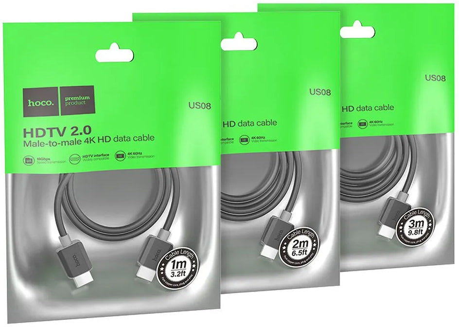 Video kabl HOCO US08, HDMI - HDMI, 4K, 1m, Crni